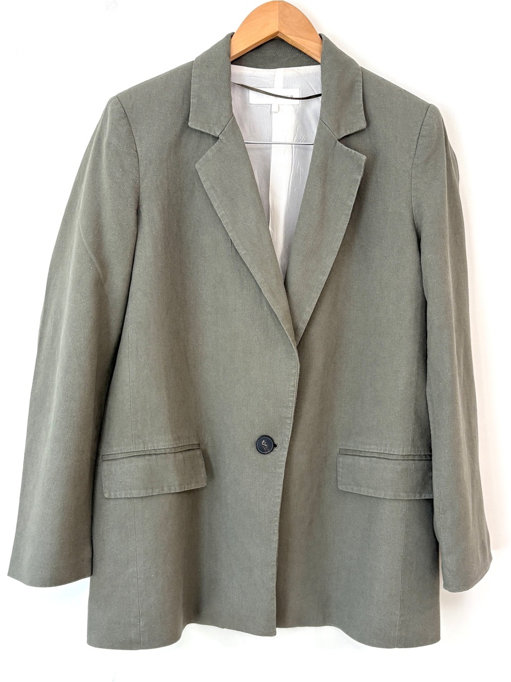 Zara Sage Green Linen Blend Blazer Jacket Minimalist Tailored Office Chic Sz S - Picture 2 of 9